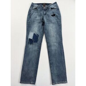 Earl Jeans My Boyfriend Distressed Patchwork‎ Denim Jeans Blue Wash Size 4
